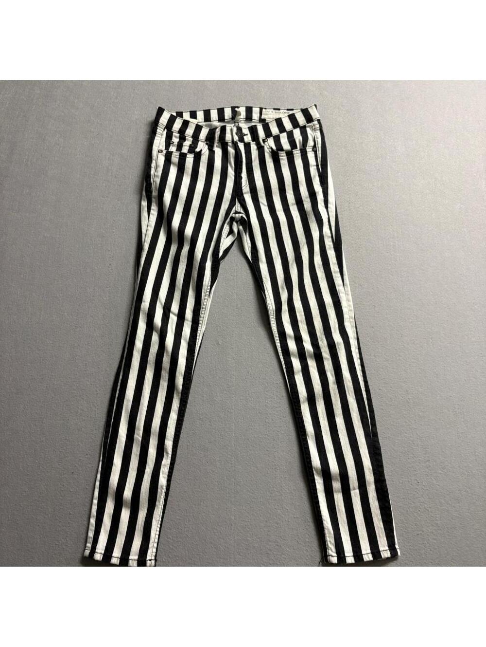 Rag & Bone Jean Womens 27 Capri Jeans Black White Vertical Stripe Benton Strpe